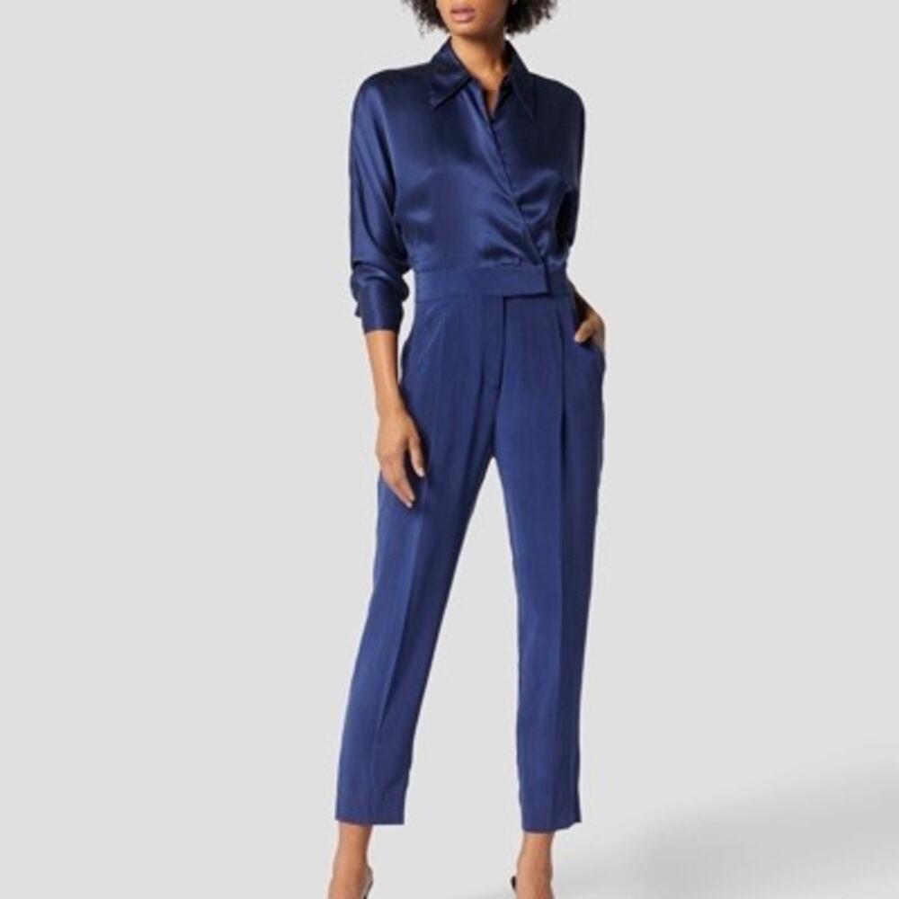 Equipment Femme Jumpsuit Carlens in Medieval Blue 100% Silk Size 10 - Picture 3 of 10
